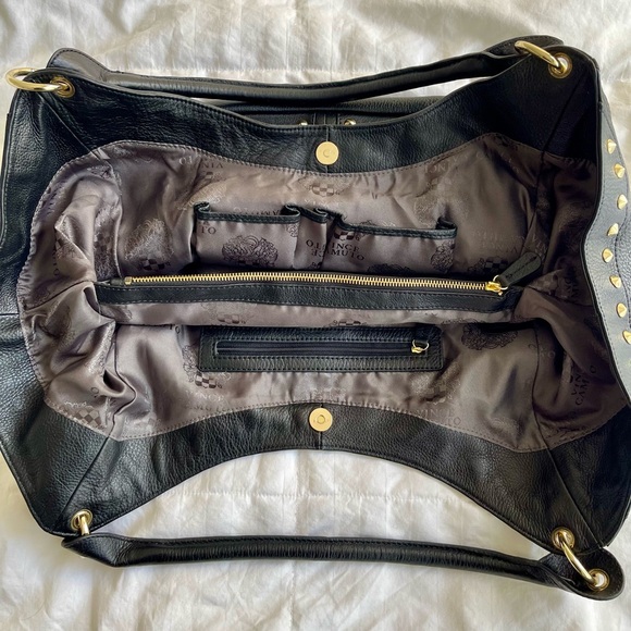 Vince Camuto Black Pebbled Leather Studded Hobo Shoulder Bag NWT Gold Hardware - Picture 3 of 5